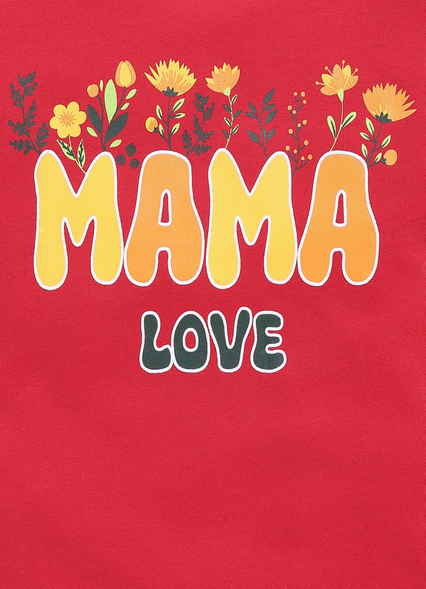 Mama Love Text Print Cotton Red T-Shirt for Girls – Soft & Stylish - ParrotCrow