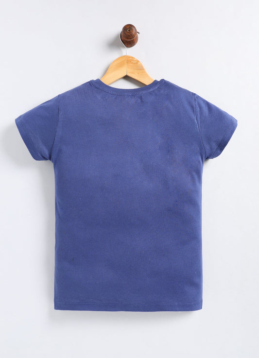 My Gossip Partner Printed Cotton T-Shirt for Girls - Blue - ParrotCrow