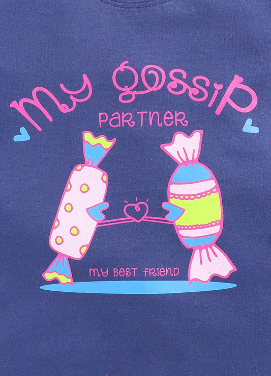 My Gossip Partner Printed Cotton T-Shirt for Girls - Blue - ParrotCrow