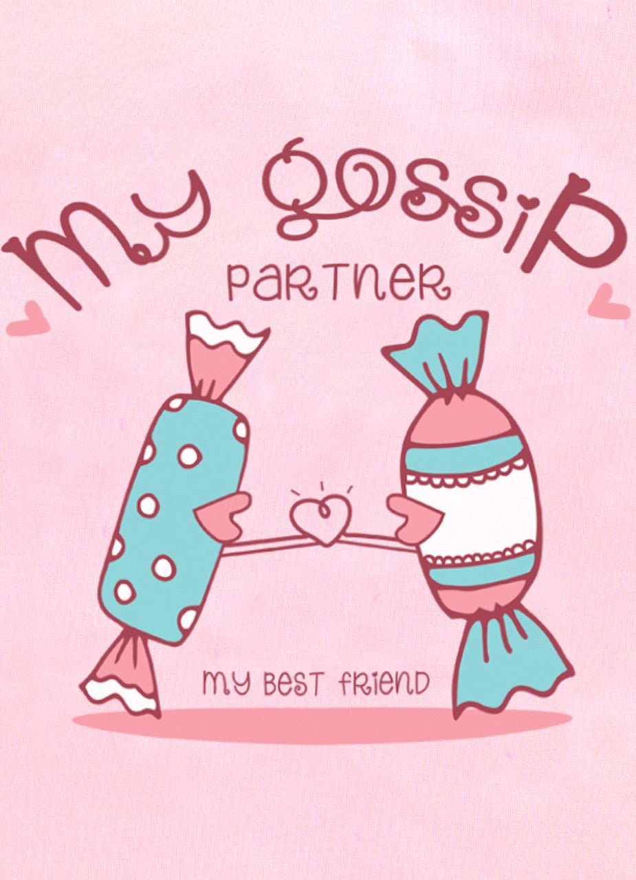 My Gossip Partner Printed Cotton T-Shirt for Girls - Pink - ParrotCrow