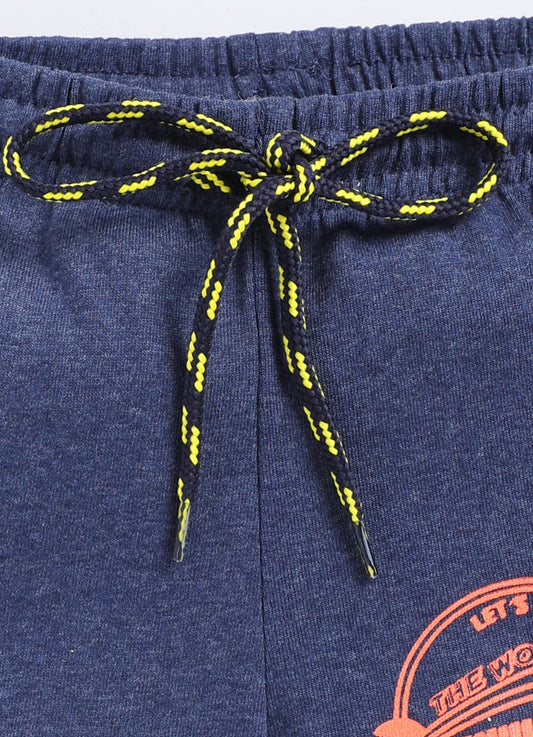 Navy Melange Cotton Shorts For Boys - ParrotCrow