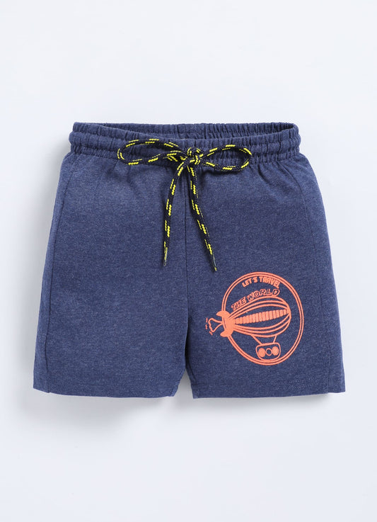 Navy Melange Cotton Shorts For Boys - ParrotCrow