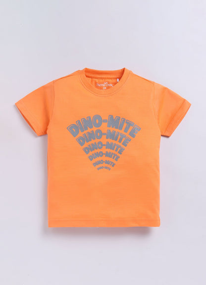 Orange Dino - Mite T-Shirt & Grey Shorts Set for Boys - ParrotCrow