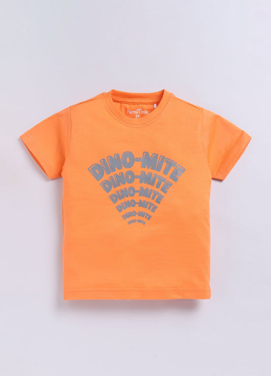 Orange Dino - Mite T-Shirt & Grey Shorts Set for Boys - ParrotCrow