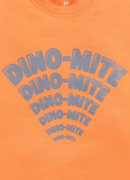 Orange Dino - Mite T-Shirt & Grey Shorts Set for Boys - ParrotCrow