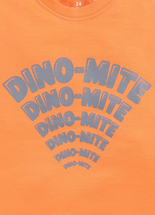 Orange Dino - Mite T-Shirt & Grey Shorts Set for Boys - ParrotCrow