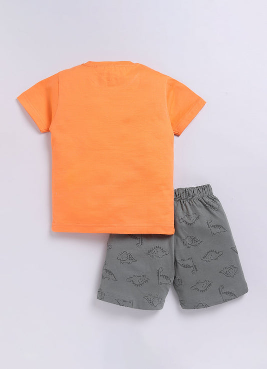 Orange Dino - Mite T-Shirt & Grey Shorts Set for Boys - ParrotCrow
