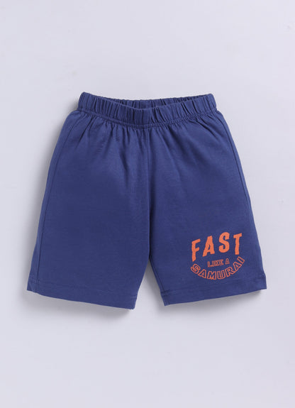 Parrot Crow Boys Aqua Dino Print Cotton T-Shirt & Navy Shorts Set – “Fast Like a Samurai” - ParrotCrow