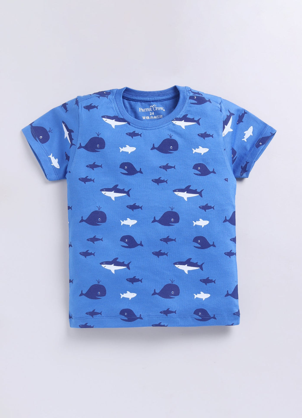 Parrot Crow Boys Blue Shark & Whale Print T-Shirt & Red Shorts Set – “Leggo” - ParrotCrow