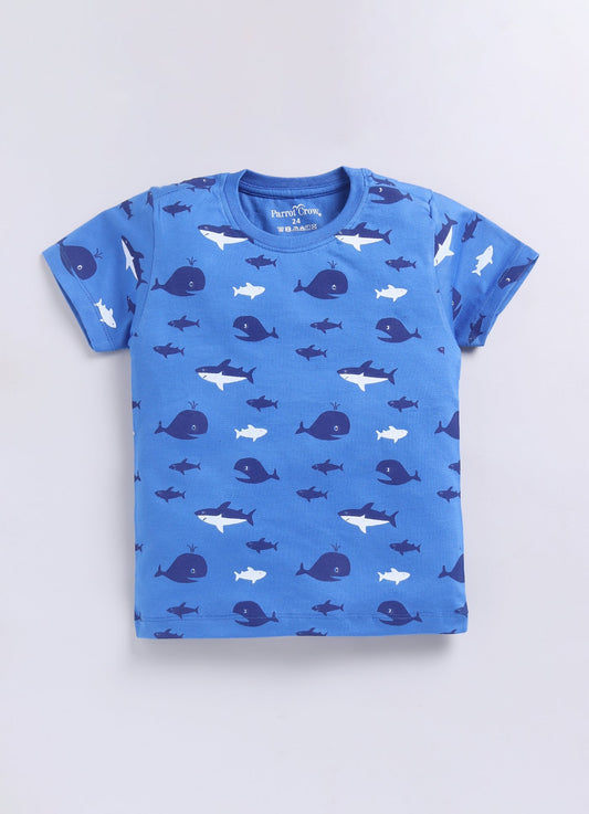 Parrot Crow Boys Blue Shark & Whale Print T-Shirt & Red Shorts Set – “Leggo” - ParrotCrow