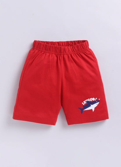 Parrot Crow Boys Blue Shark & Whale Print T-Shirt & Red Shorts Set – “Leggo” - ParrotCrow