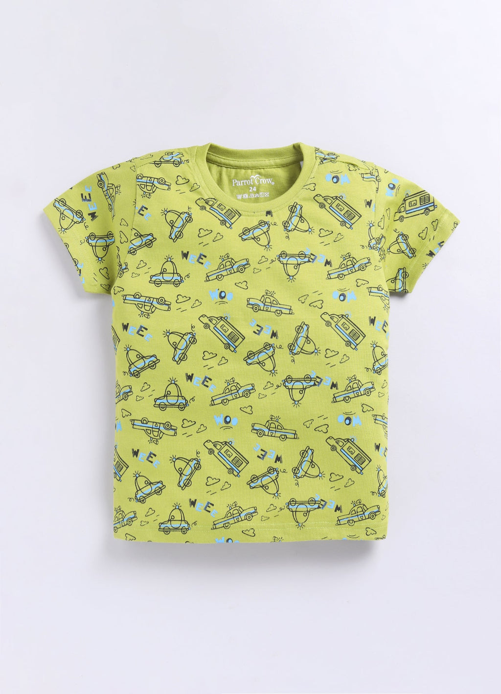 Parrot Crow Boys Lime Green Vehicle Print T-Shirt & Blue Shorts Set - ParrotCrow