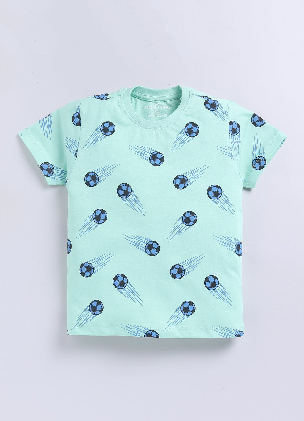Parrot Crow Boys Mint Green Football Print T-Shirt & Blue Shorts Set – Goal Edition - ParrotCrow