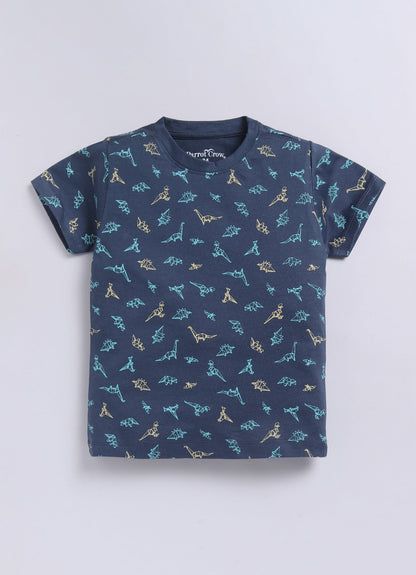 Parrot Crow Boys Navy Dino Print T-Shirt & Yellow Shorts Combo – Fast Like a Samurai - ParrotCrow