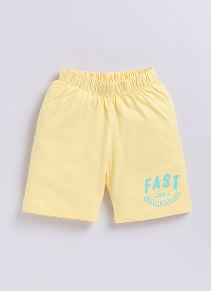 Parrot Crow Boys Navy Dino Print T-Shirt & Yellow Shorts Combo – Fast Like a Samurai - ParrotCrow
