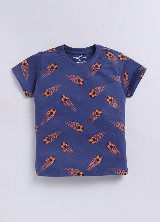 Parrot Crow Boys Navy Football Meteor Print T-Shirt & Orange Shorts Combo - ParrotCrow