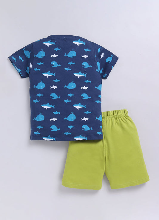 Parrot Crow Boys Navy Shark & Whale Print T-Shirt & Green Shorts Set – Leggo - ParrotCrow