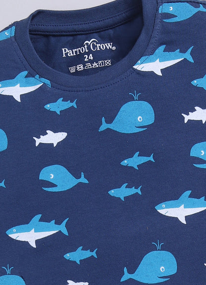 Parrot Crow Boys Navy Shark & Whale Print T-Shirt & Green Shorts Set – Leggo - ParrotCrow