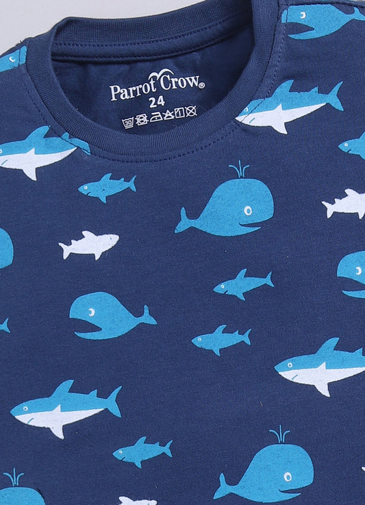 Parrot Crow Boys Navy Shark & Whale Print T-Shirt & Green Shorts Set – Leggo - ParrotCrow