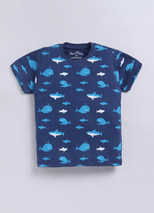 Parrot Crow Boys Navy Shark & Whale Print T-Shirt & Green Shorts Set – Leggo - ParrotCrow