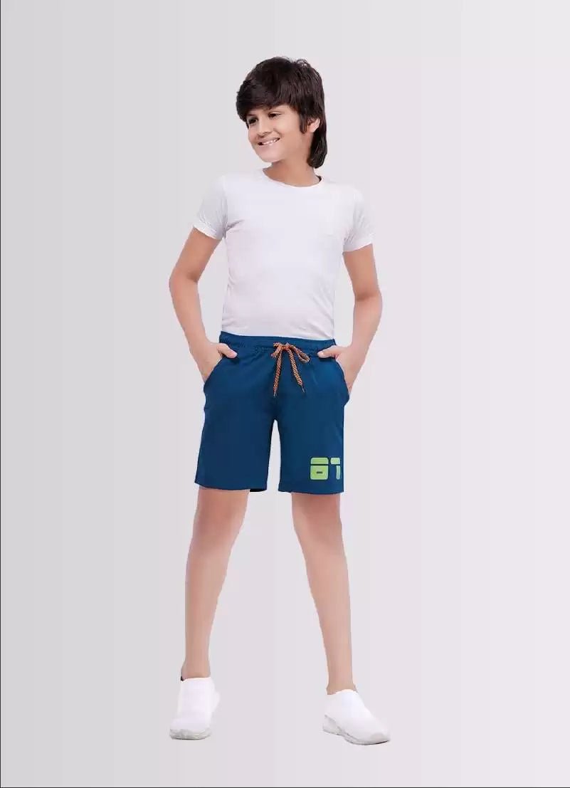 Printed AirForce Blue Polyester Lycra Shorts for Boys – Soft & Stretchy - ParrotCrow