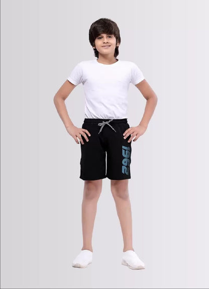 Printed Black Color Polyester Lycra Shorts for Boys - ParrotCrow