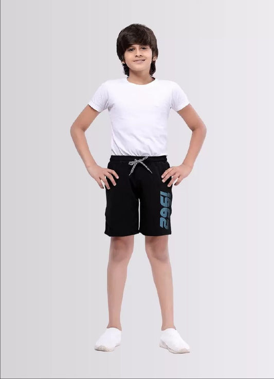 Printed Black Color Polyester Lycra Shorts for Boys - ParrotCrow