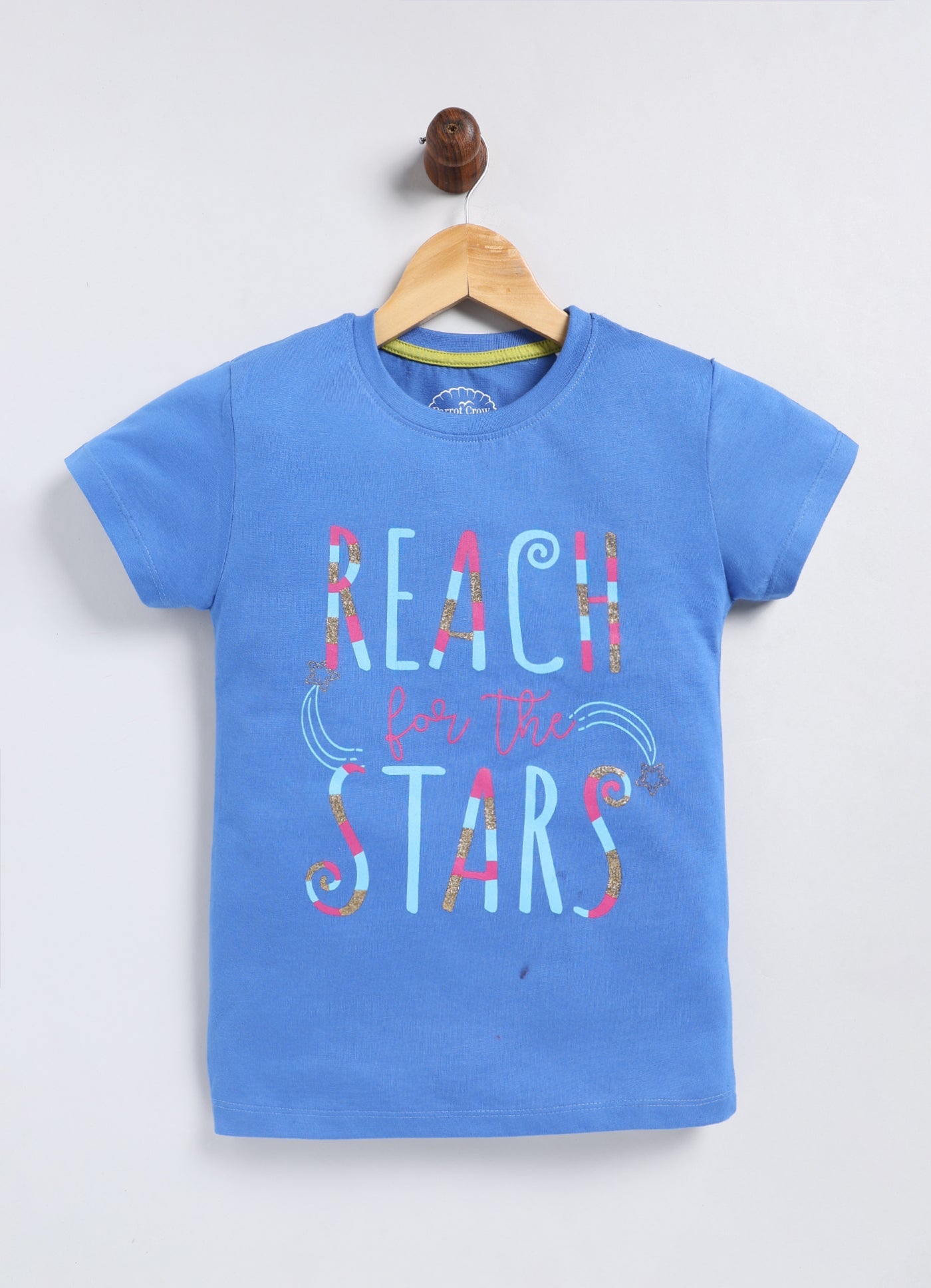 Reach for the stars Printed Cotton T-Shirt for Girls - Denim Blue - ParrotCrow