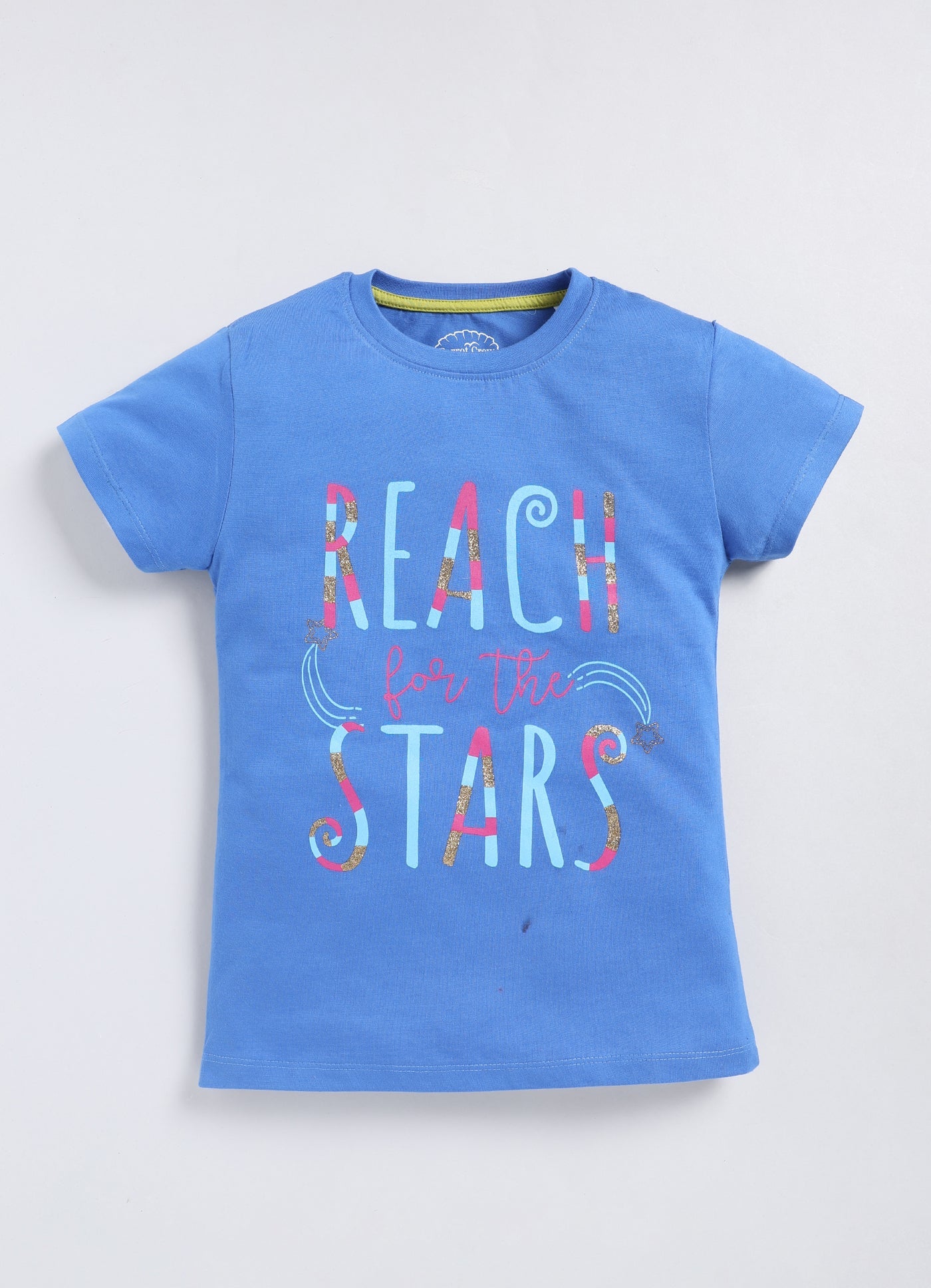 Reach for the stars Printed Cotton T-Shirt for Girls - Denim Blue - ParrotCrow