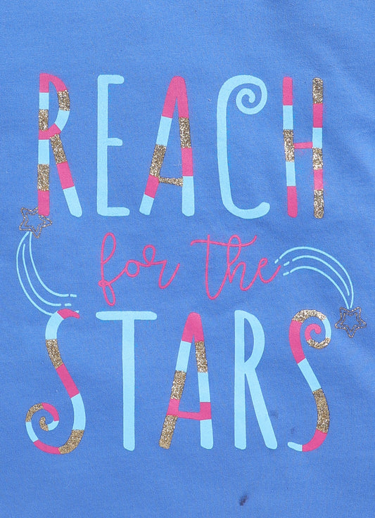 Reach for the stars Printed Cotton T-Shirt for Girls - Denim Blue - ParrotCrow