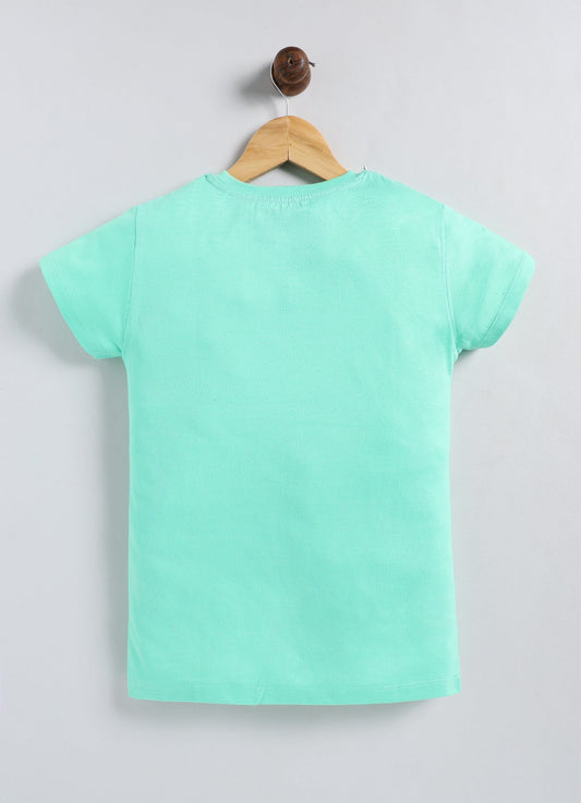 Reach for the stars Printed Cotton T-Shirt for Girls - Pista Green - ParrotCrow