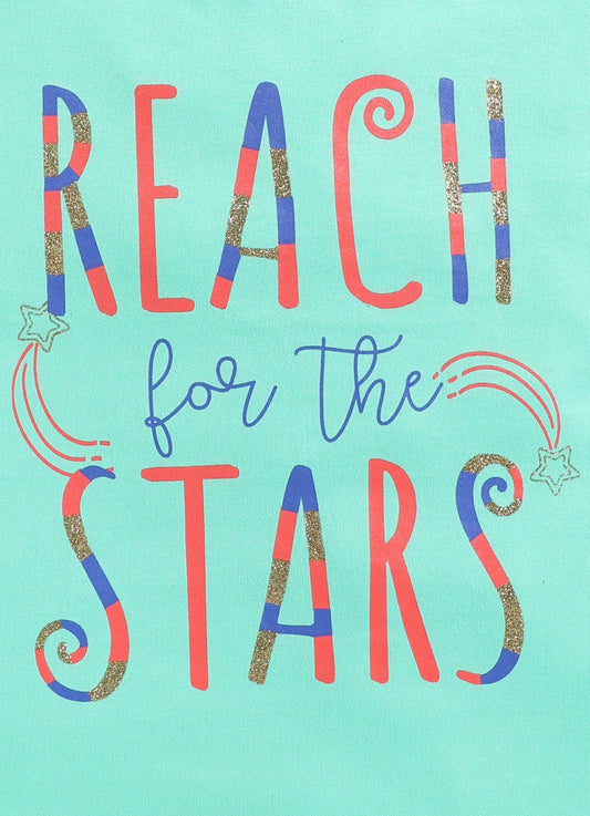 Reach for the stars Printed Cotton T-Shirt for Girls - Pista Green - ParrotCrow