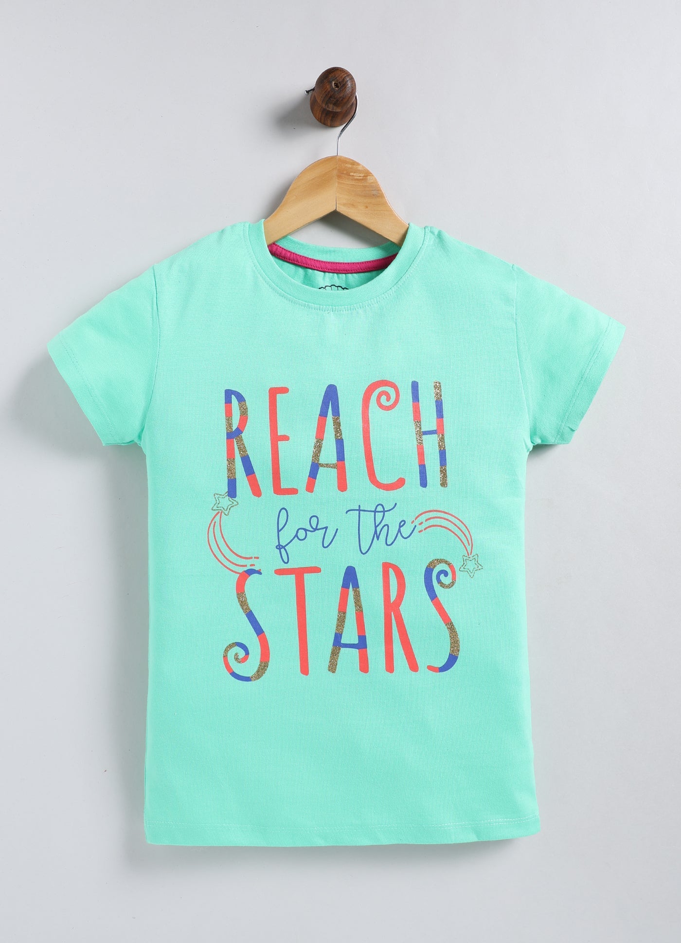 Reach for the stars Printed Cotton T-Shirt for Girls - Pista Green - ParrotCrow
