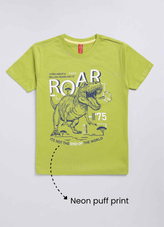 Roar Cotton Midnight Lemon Green T-Shirt for Boys – Soft & Comfortable - ParrotCrow