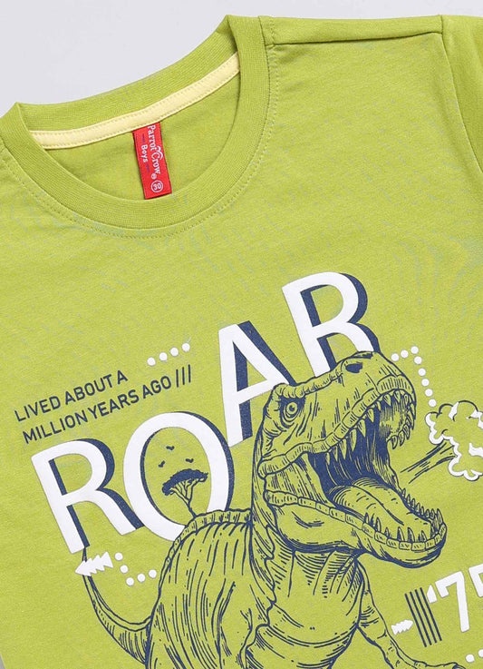 Roar Cotton Midnight Lemon Green T-Shirt for Boys – Soft & Comfortable - ParrotCrow