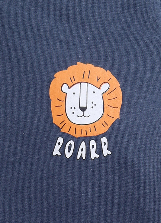 Roar Lion Print T-Shirt & Shorts Set for Boys (Blue & Grey) - ParrotCrow