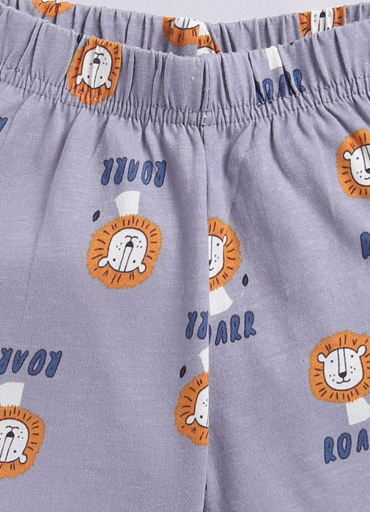 Roar Lion Print T-Shirt & Shorts Set for Boys (Blue & Grey) - ParrotCrow