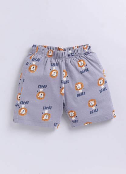 Roar Lion Print T-Shirt & Shorts Set for Boys (Blue & Grey) - ParrotCrow