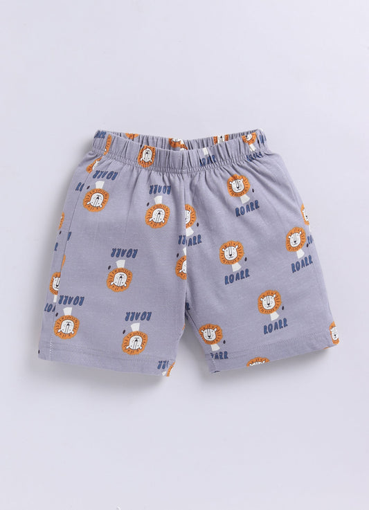Roar Lion Print T-Shirt & Shorts Set for Boys (Blue & Grey) - ParrotCrow