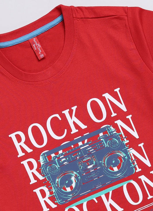 Rock on cotton t-shirt for boys - ParrotCrow