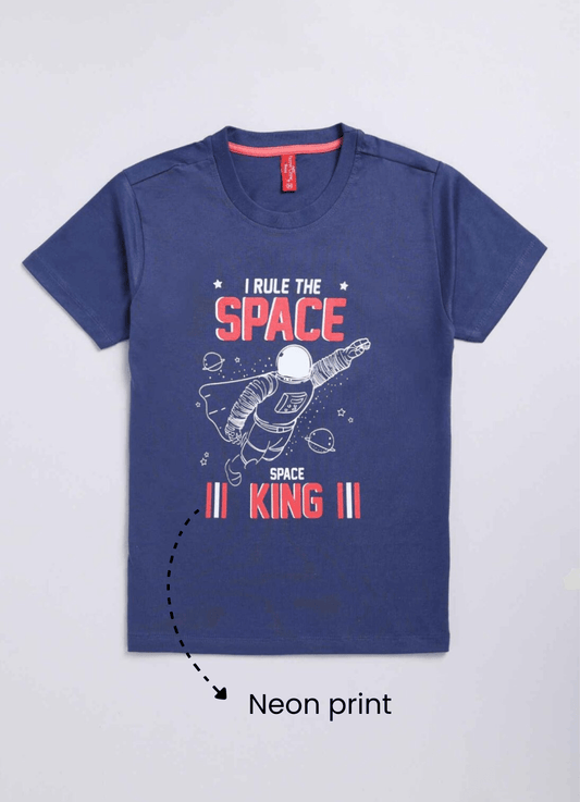 Rule the space king cotton t-shirt for boys - ParrotCrow