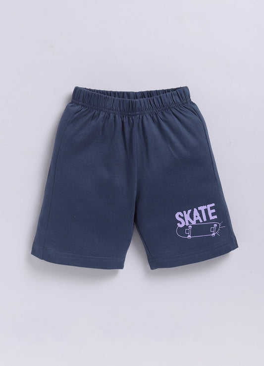 Skateboard Print T-Shirt & Navy Shorts Set for Boys (Lavender) - ParrotCrow