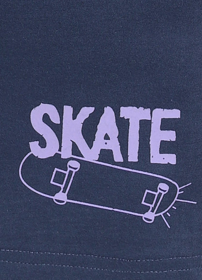 Skateboard Print T-Shirt & Navy Shorts Set for Boys (Lavender) - ParrotCrow