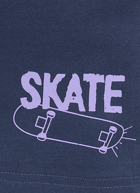 Skateboard Print T-Shirt & Navy Shorts Set for Boys (Lavender) - ParrotCrow