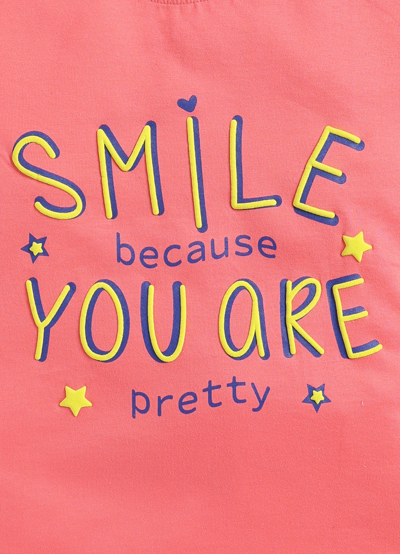 Smile because you are pretty Printed Cotton T-Shirt for Girls - Peach - ParrotCrow