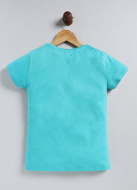 Smile because you are pretty Printed Cotton T-Shirt for Girls - Sea Blue - ParrotCrow