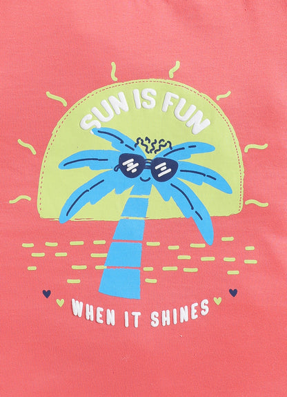 Sun is fun when it shines Printed Cotton T-Shirt for Girls - Peach - ParrotCrow