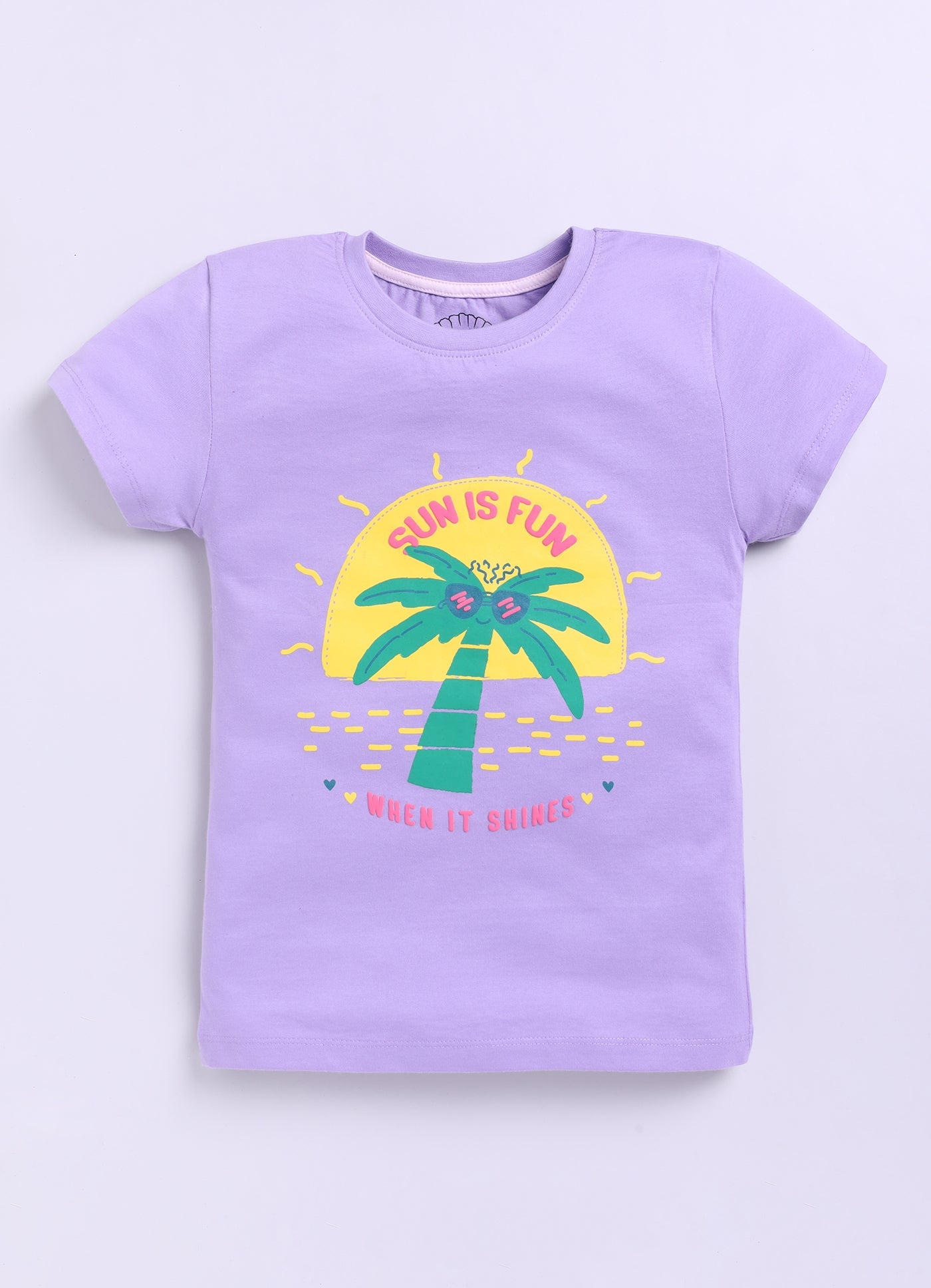 Sun is fun when it shines Printed Cotton T-Shirt for Girls - Violet - ParrotCrow