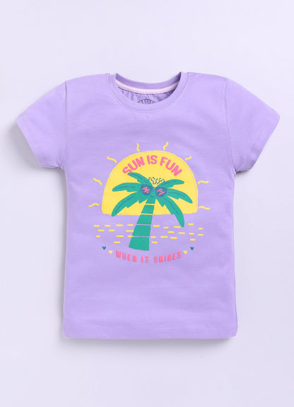 Sun is fun when it shines Printed Cotton T-Shirt for Girls - Violet - ParrotCrow