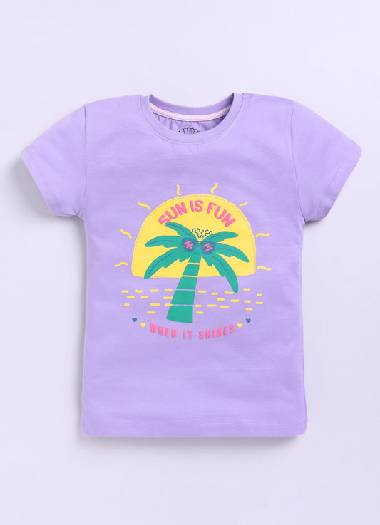Sun is fun when it shines Printed Cotton T-Shirt for Girls - Violet - ParrotCrow